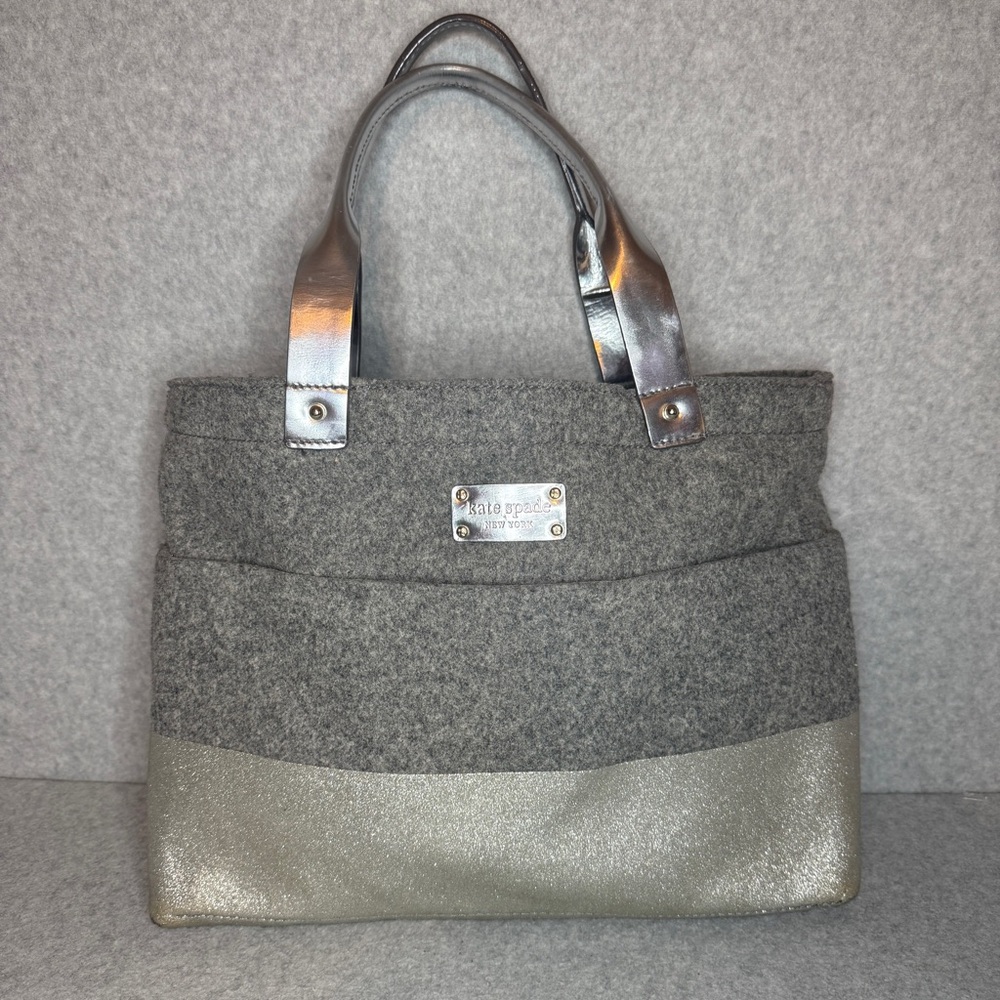 Kate Spade Gray and Silver Wool Tote Bag